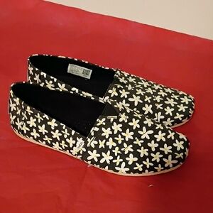 Toms Black and White Floral Loafers